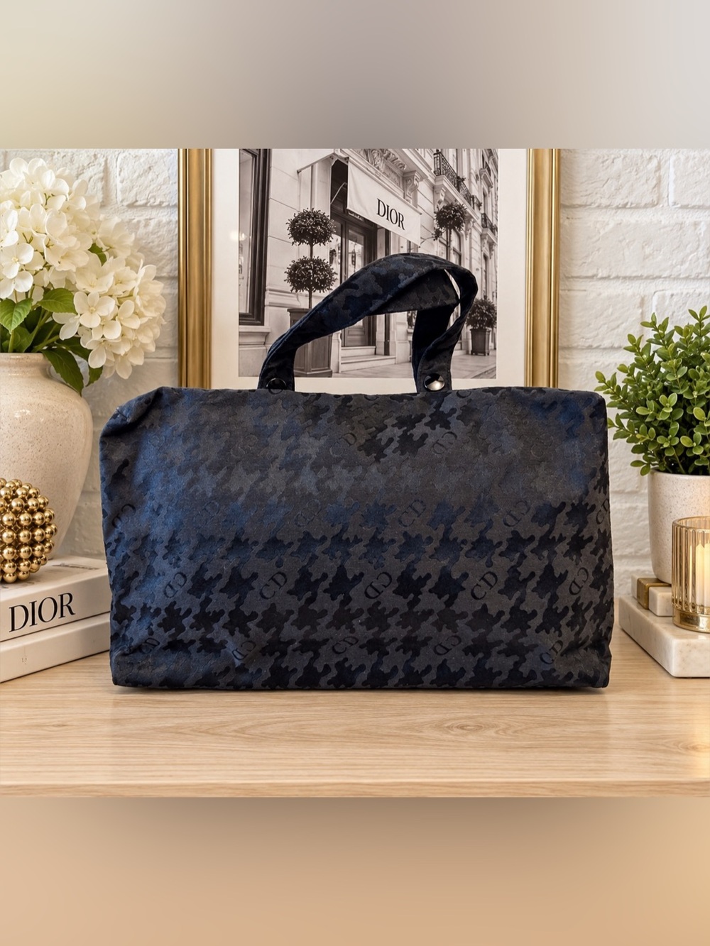 VTG Christian Dior Logo Black Jacquard Fabric Top Handle Cosmetic Case GWP vip i